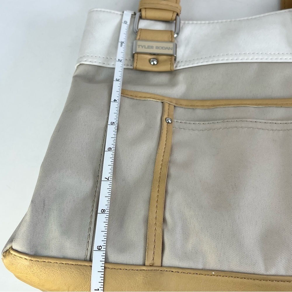 Tan Cream Tyler Rodan Bag Purse Large Pockets Magnette Closer Zipper Lined - Picture 6 of 16
